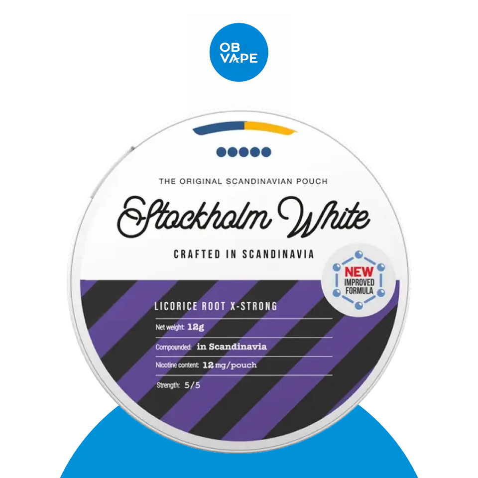 Stockholm White Licorice Root X-Strong nicotine pouches - 12mg per pouch at OB Vape Ireland