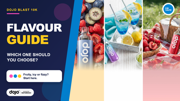 Vaporesso DOJO Blast 10K flavour guide with official berry and lemonade flavour imagery
