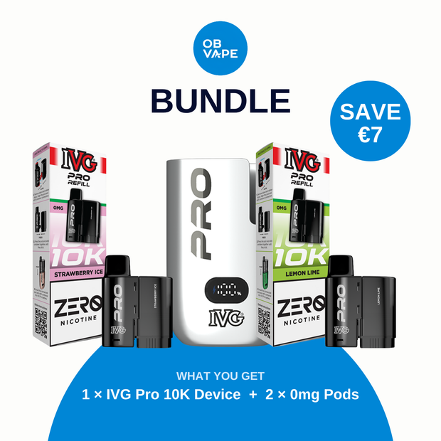 IVG Pro 10K 0mg bundle: silver device and two 0mg pods, save €7