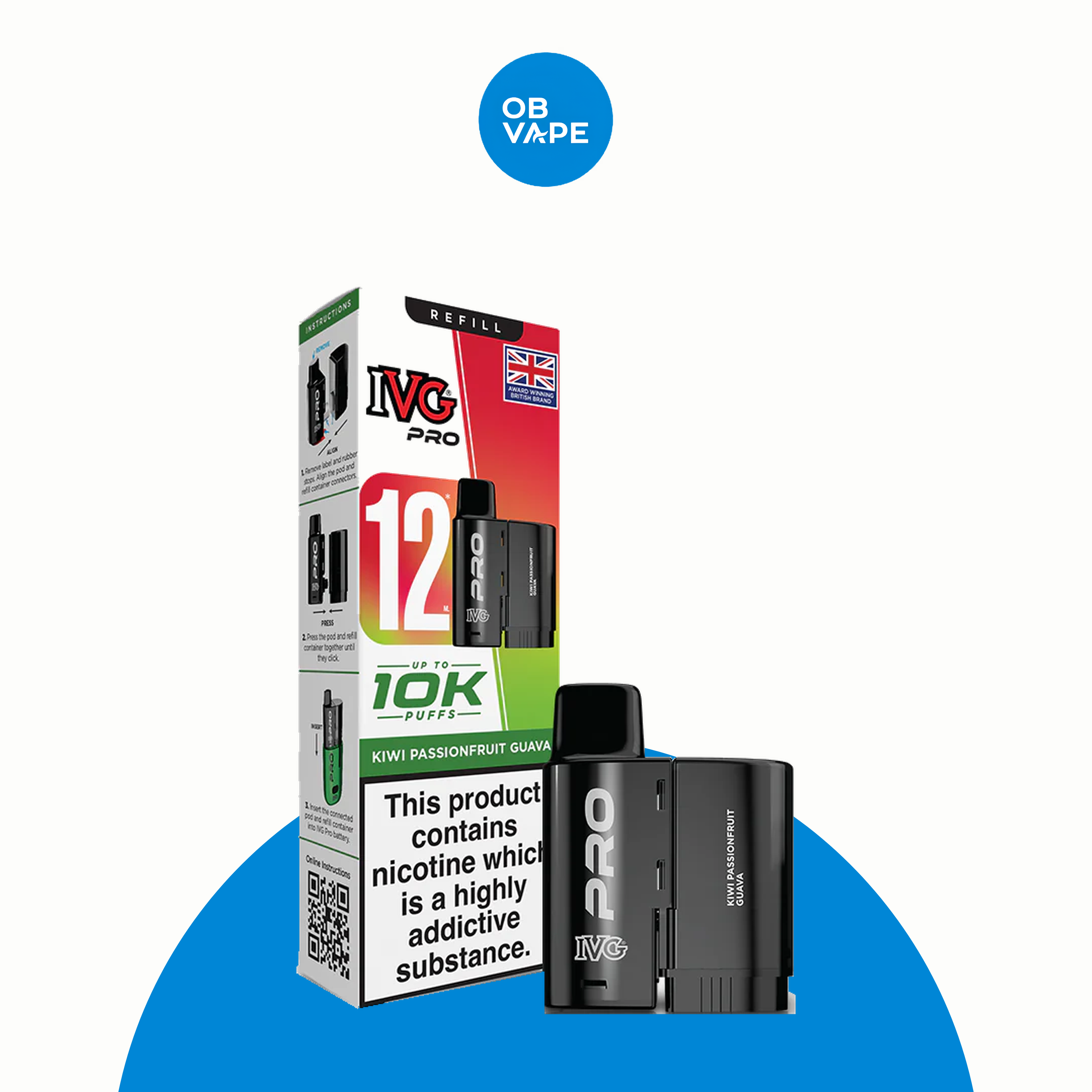 IVG Pro 10K 12ml Replacement Pre-Filled Pod – Kiwi Passionfruit Guava approved OB Vape product image