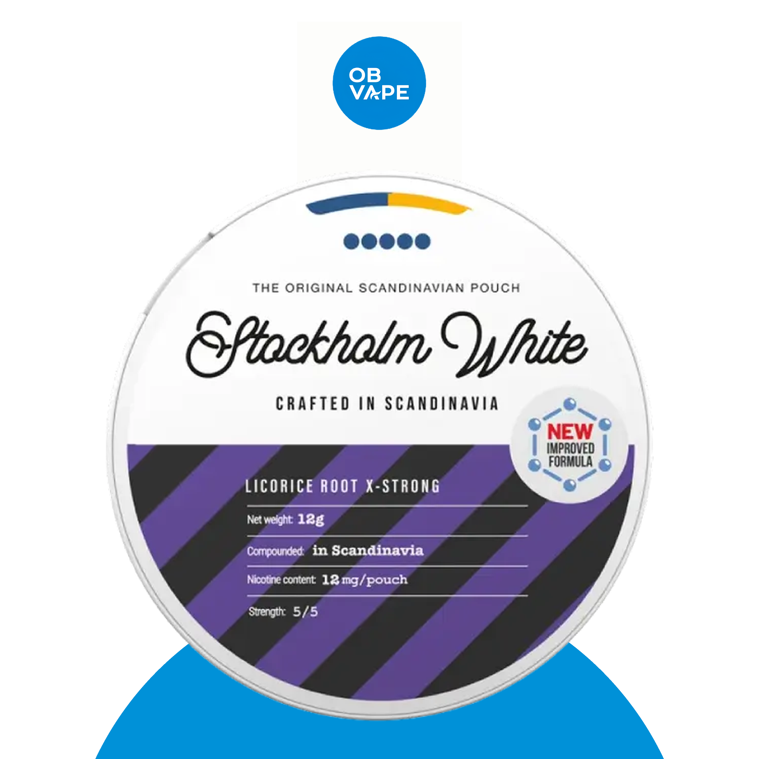 Stockholm White Licorice Root X-Strong nicotine pouches - 12mg per pouch - OB Vape branded image