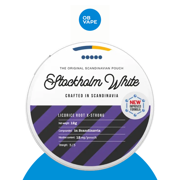 Stockholm White Licorice Root X-Strong nicotine pouches - 12mg per pouch - OB Vape branded image
