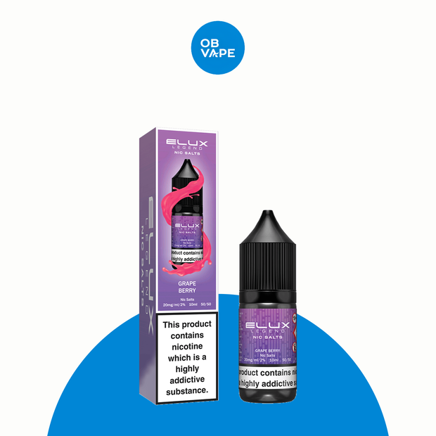 Grape Berry– Elux Legend Nic Salt 10ml – approved ELUX retail box and bottle product image | OB Vape
