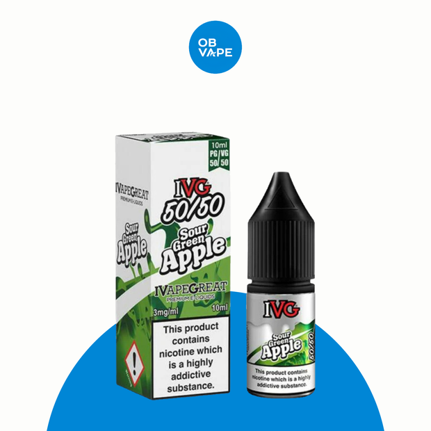 IVG 50/50 - Sour Green Apple 10ml – approved OB Vape brand-organised product image