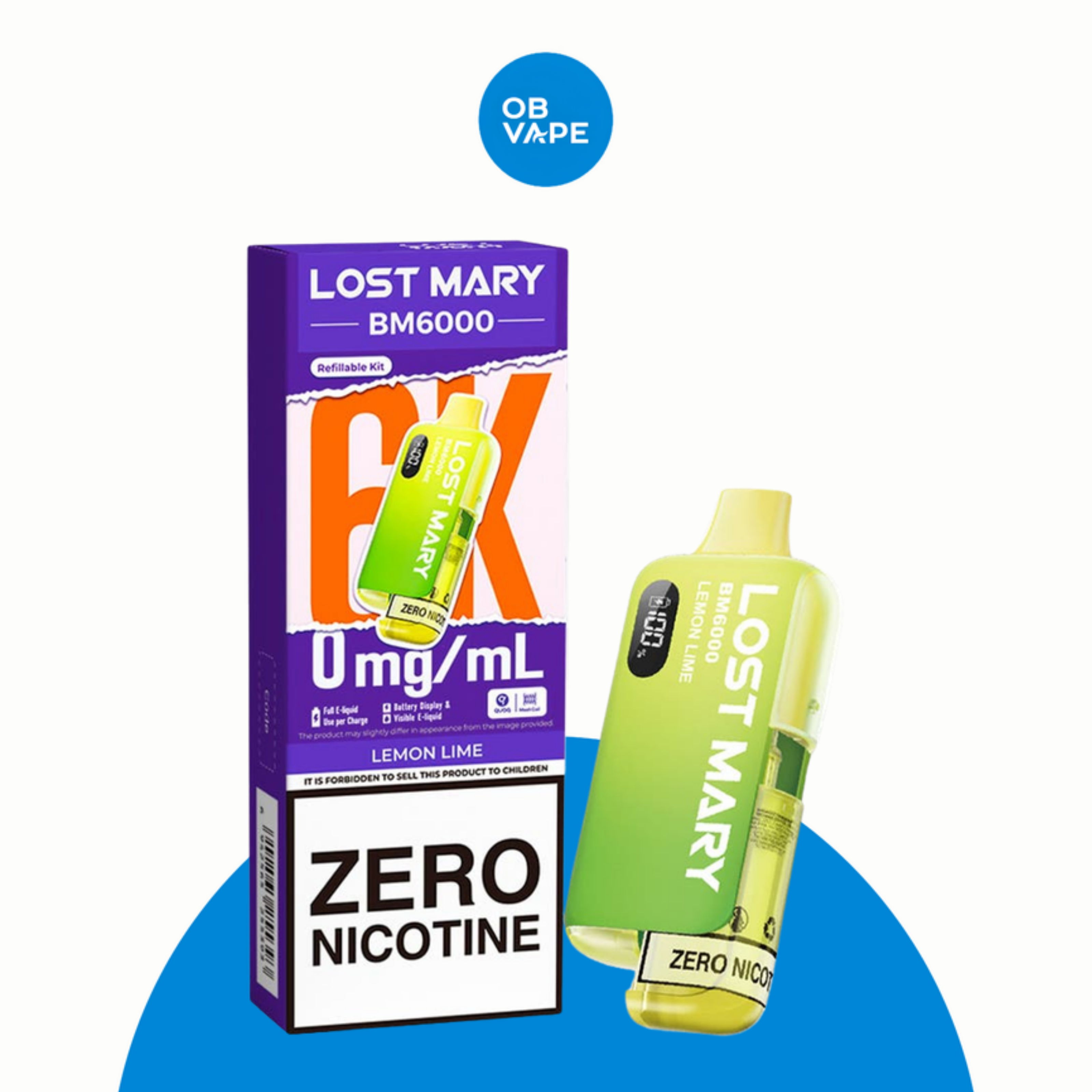 Lost Mary BM6000 prefilled pod kit 0mg nicotine free Lemon Lime – OB Vape product image