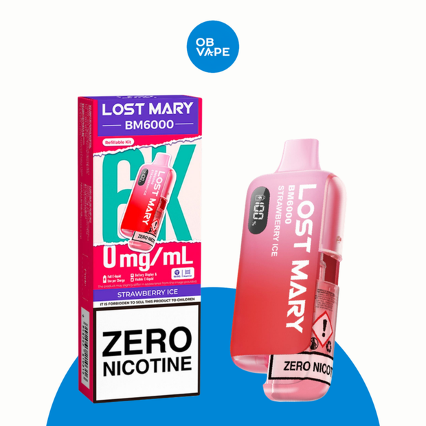 Lost Mary BM6000 prefilled pod kit 0mg nicotine free Strawberry Ice – OB Vape product image