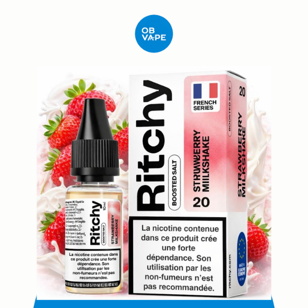 Ritchy Strawberry Milkshake Nic Salt 10ml bottle on the OB Vape product-image background
