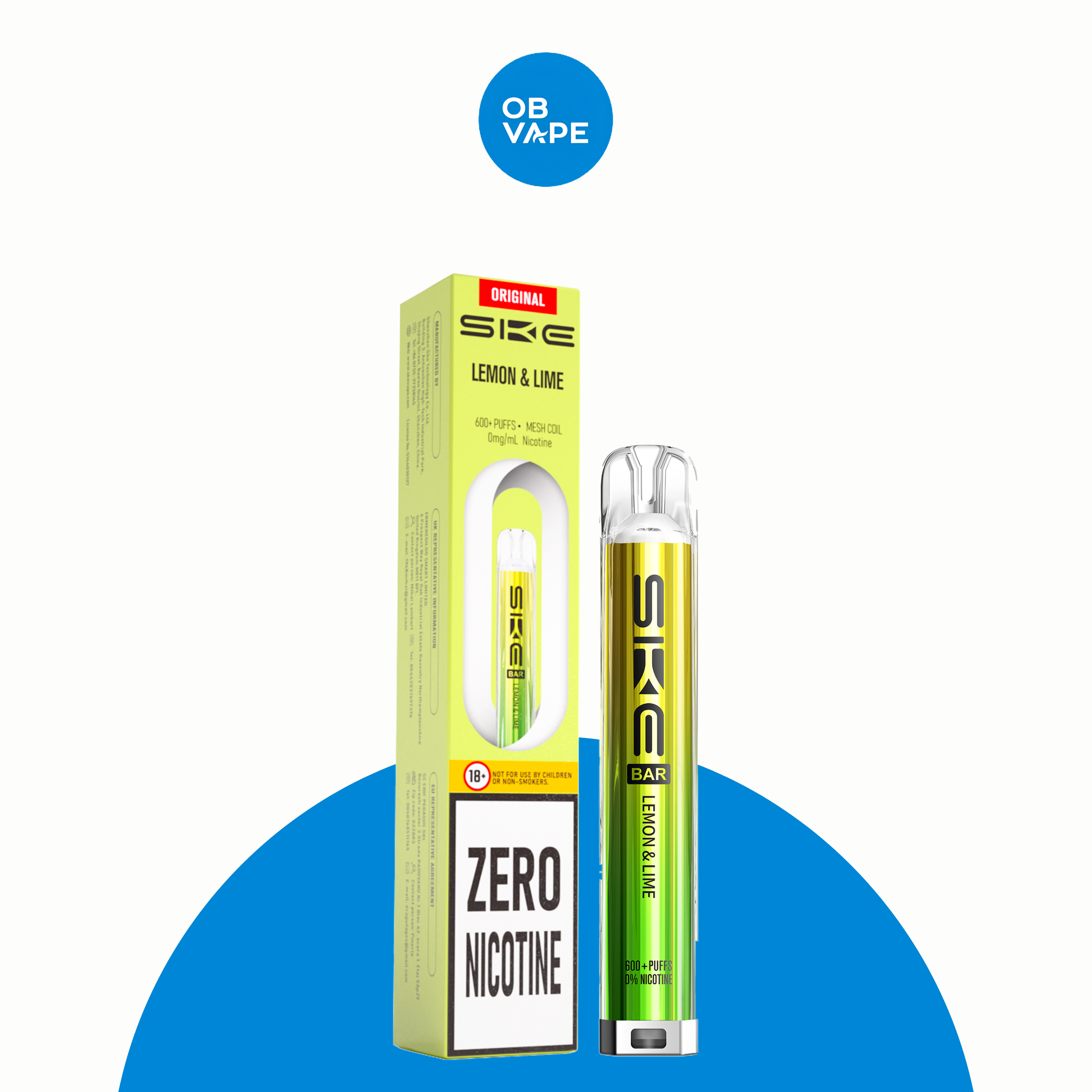 SKE Crystal Bar 600 Puff ZERO NICOTINE Disposable – Lemon Lime official product image | OB Vape