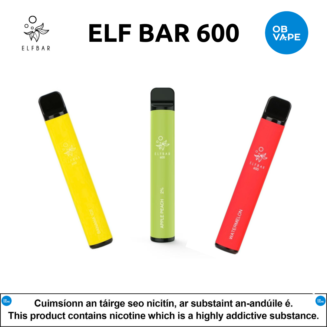 Elf Bar Disposable Pod Vape (600 Puffs) - OB Vape Shop Ireland | Free Next Day Delivery Over €50 | OB Vape Ireland's Premier Vape Shop | OB Bar Disposable Vape