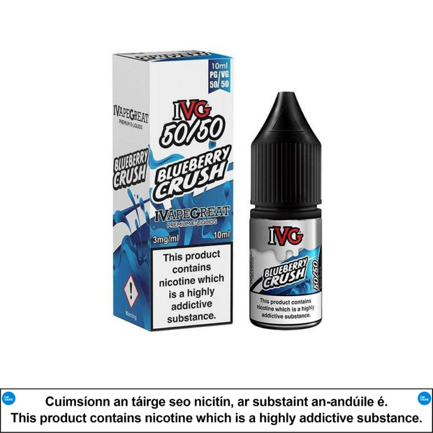 IVG 50/50 - Blueberry Crush 10ml - OB Vape Shop Ireland | Free Next Day Delivery Over €50 | OB Vape Ireland's Premier Vape Shop | OB Bar Disposable Vape