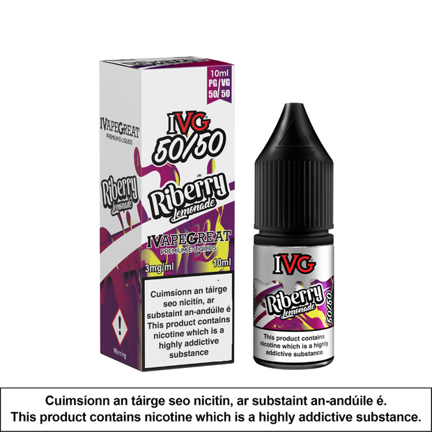 IVG 50/50 - Riberry Lemonade 10ml - OB Vape Shop Ireland | Free Next Day Delivery Over €50 | OB Vape Ireland's Premier Vape Shop | OB Bar Disposable Vape